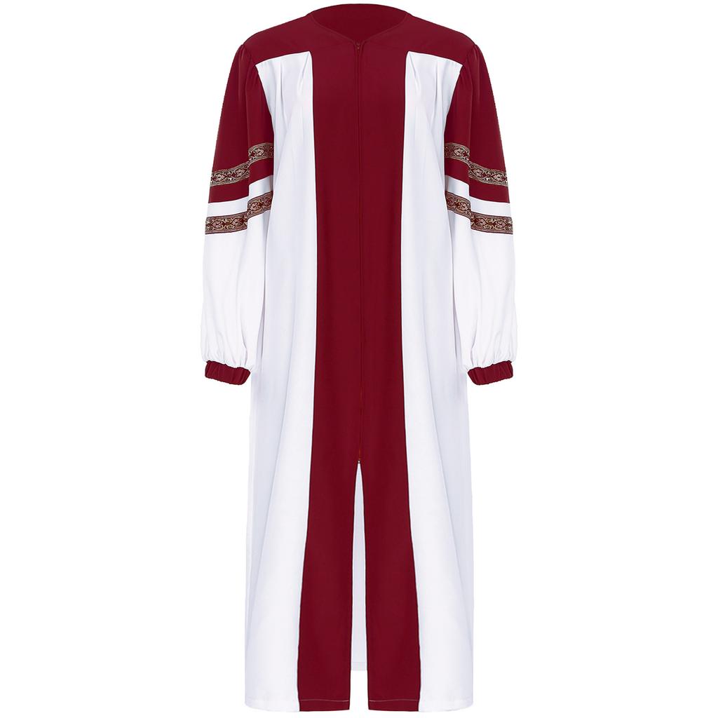 Damen Chorgewand Halloween Cosplay Themenparty Kostüm V-Ausschnitt Bestickte Streifen Langarm Colorblock Robe