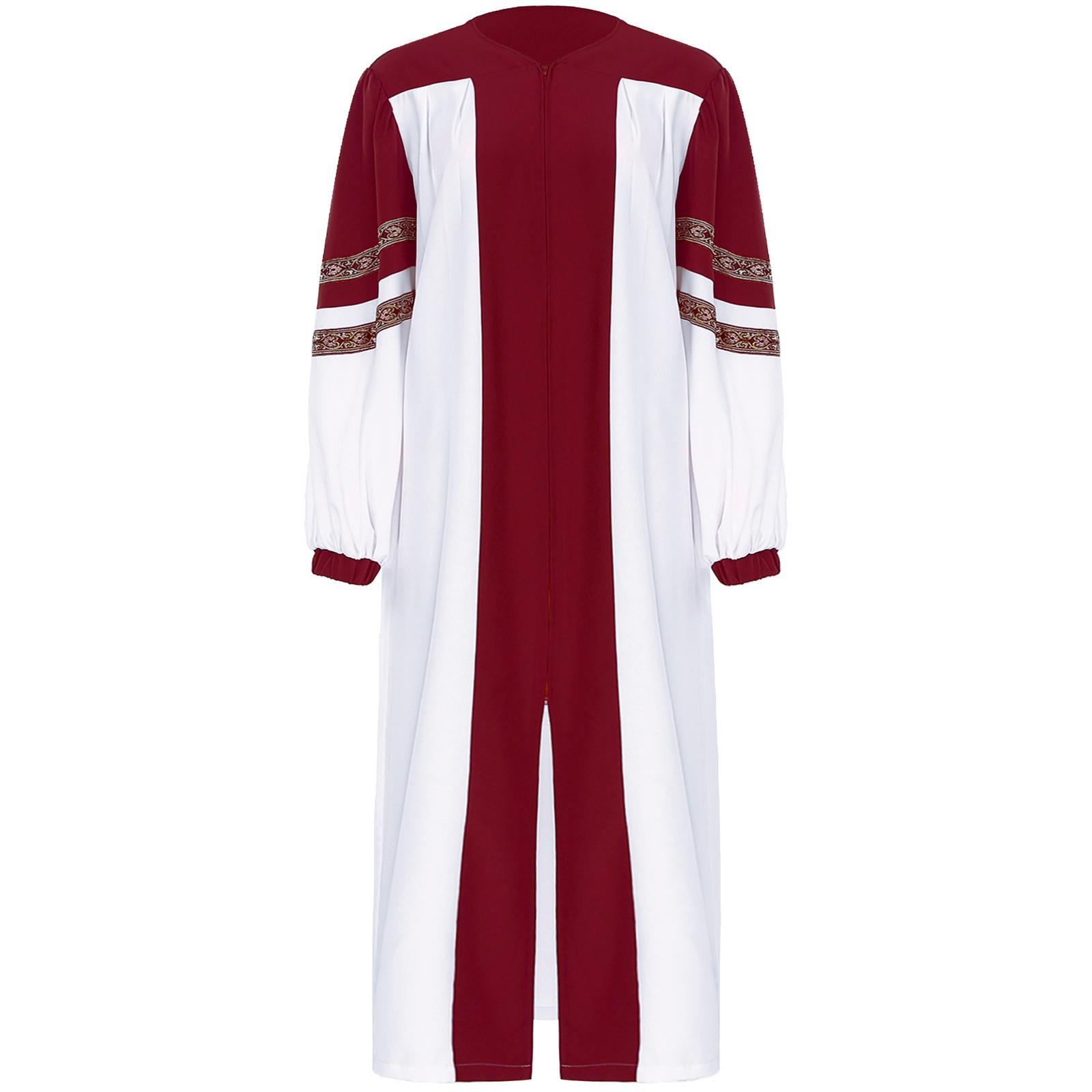 

Жіноча хорова мантія Хелловін Косплей Тематична вечірка Костюм V-подібний виріз Вишиті смуги Довгий рукав Кольоровий блок Сукня L бордовий