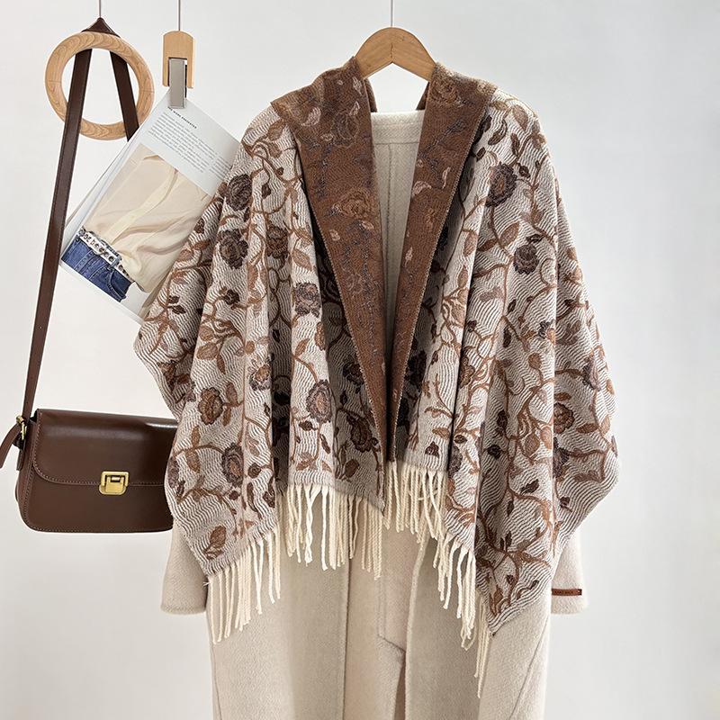 

Jacquard tassel scarf women s autumn and winter core-spun yarn warm scarf thickened imitation cashmere travel shawl 190CM