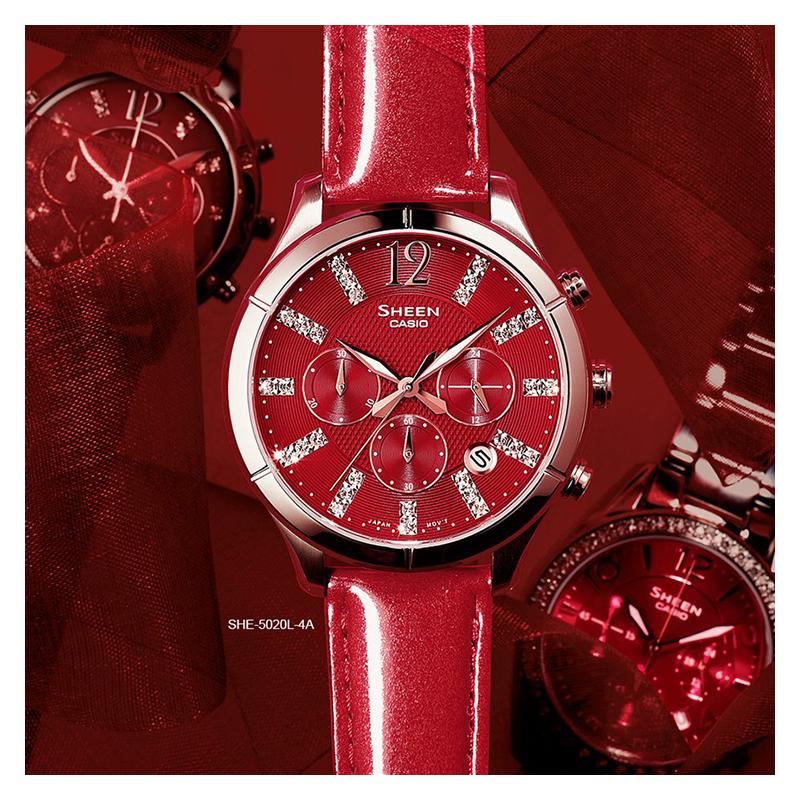 Casio SHEEN series luxury Swarovski element crystal watch business quartz movement leather strap Japanese and Korean watch women's SHE-5020L-4A2021