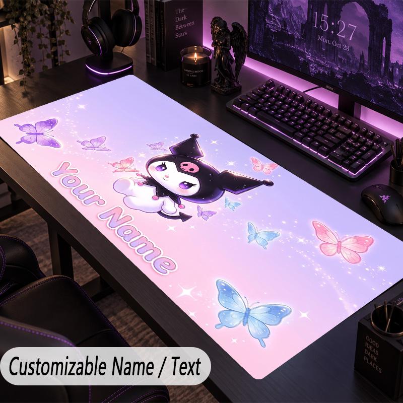Custom Text Big Mousepad, Extended Desk Pad For Laptop Work GameKuromi