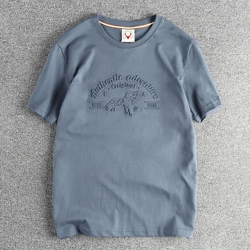 Summer American Retro Short-sleeved O-neck 3D Eagle Printed T-shirt Fashion Simple 100% Cotton Washed Casual Sport Top