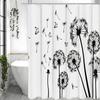 Black and White Dandelion Butterfly Shower Curtain, Bathroom Decorative Shower Curtain, Waterproof Shower Curtain with Hooks