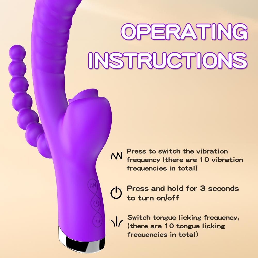 3 In 1 Clit Licking Dildo Vibrator for Women with Anal Beads Clitoris G Spot Anus Stimulator Vibrator Couple Sex Toy Adult Goods