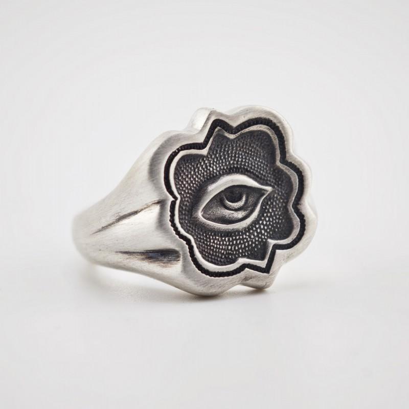 Adjustable Open Ring Men Women Vintage Eye Motif Geometric Copper Band Retro Style Statement Jewelry