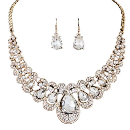 2ks/sada Přehnané náušnice s ušlechtilým náhrdelníkem Vícebarevné náušnice s přívěskem z umělého drahokamu