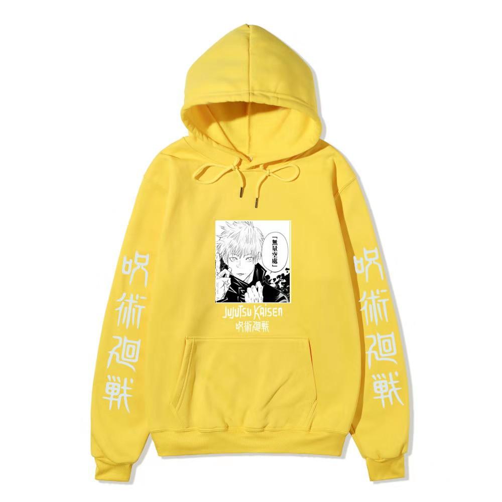 Satoru Gojo Hoodie Unisex Fleece Sweatshirt Dual Sleeve Vertical Japanese Kanji Manga Front Print Anime Pullover