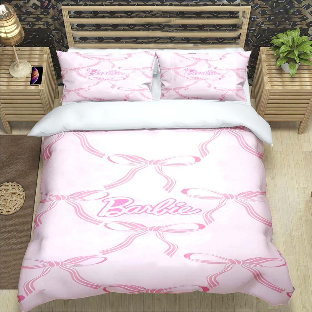Hot Fashion Barbie Cartoon Print Bedding Sets Bed Supplies Set  Comforter Set  Teens Girls Cartoon Twin Single Kid Luxury Gift