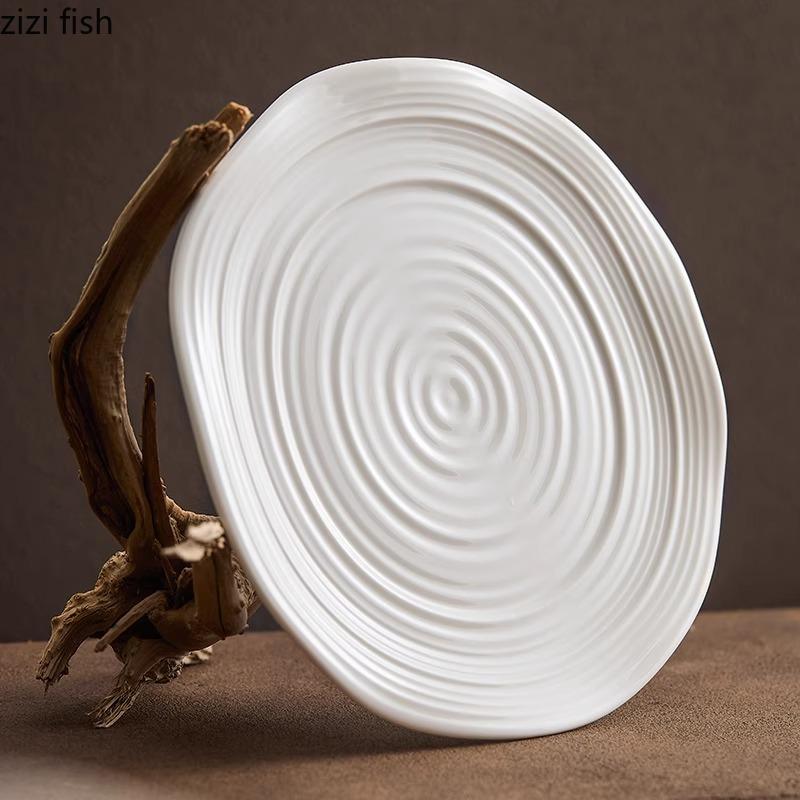 Irregular Ceramic Threaded Plate Creative Steak Plate Pasta Plate Dessert Dish Restaurant Molecular Cuisine Specialty Tableware