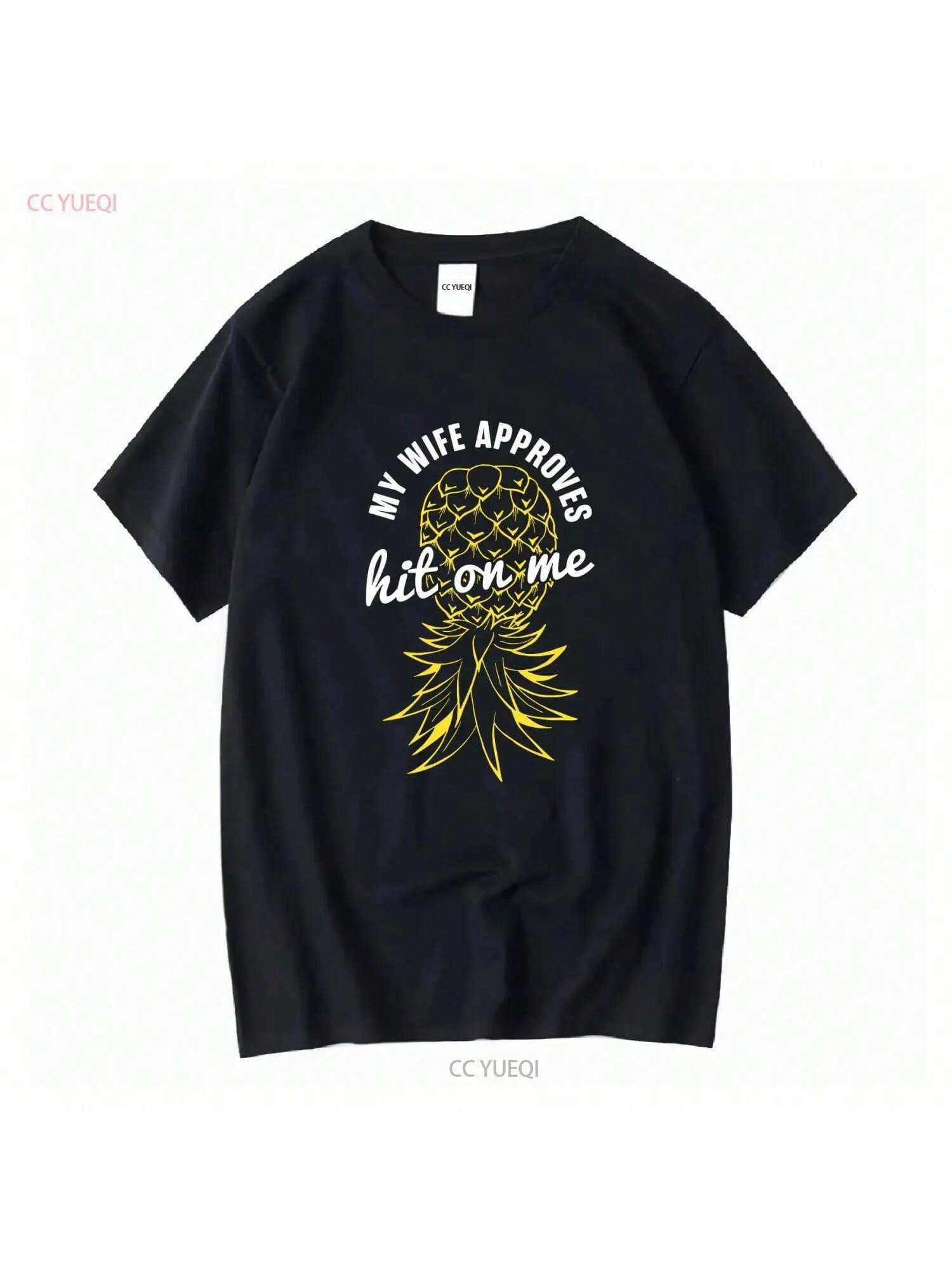 Swinger My Wife Approves Hit On Me Funny Upside Down Pineapple unisex s T Shirt Vintage Washed Top For Everyday Wear Streetwear S разноцветный