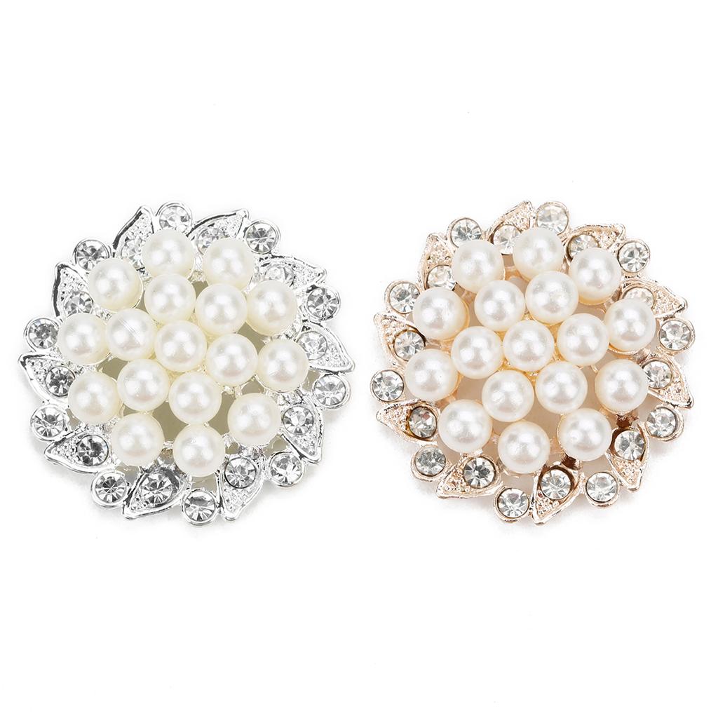 2Pcs Pearl Rhinestone Applique Patches Multi-shape Jewelry Alloy Beads for Clothes Decorate DIY Crafts Hair Clip Button Ornament