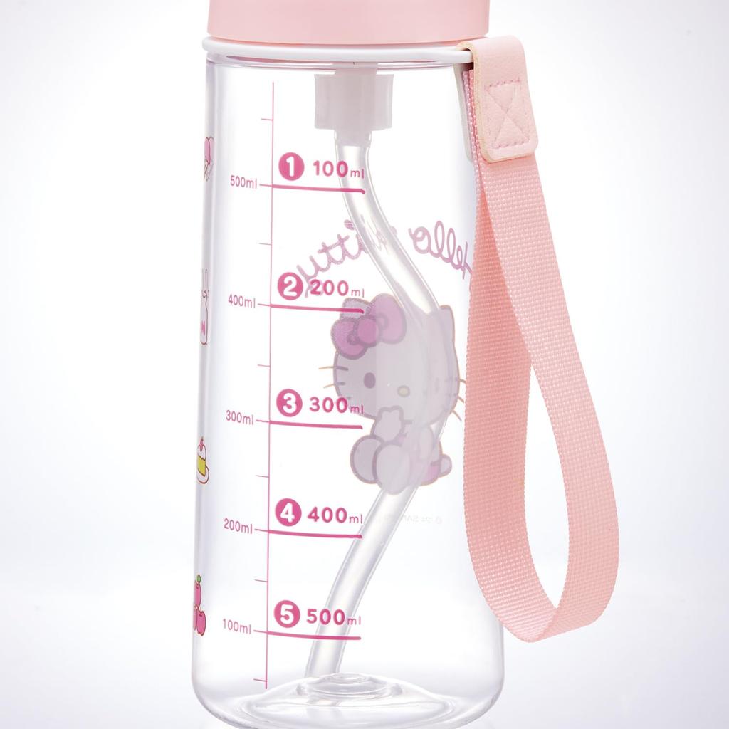 Skater Straw Clear Water for with Sanrio Hello Kitty PSHPO668145 Push-Button Bottle, 630ml, Children, Strap, Design,
