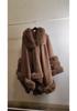 European & American Autumn/Winter Knit Fur Collar Cape with 3 Fur Strips