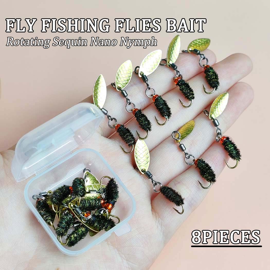 

4/8Pcs Fly Fishing Wet Flies Bait Red Bead Head Rotating Sequin Nano Nymph Fishing Lure Nymph Spinner Fly Bait Trout Bass 8Pcs/Box