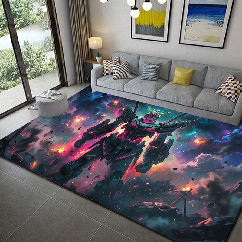 Gundam Inspired Robot Warfare Area Rug Soft Non-Slip Carpet for Bedroom Gaming Room and Living Room Decor