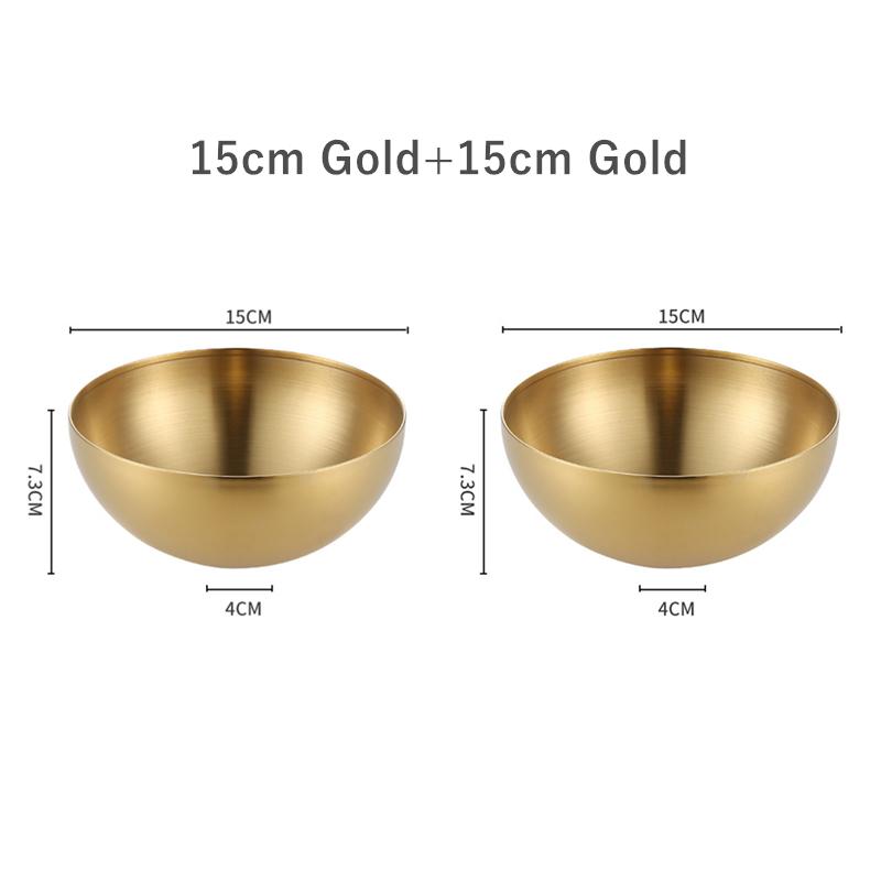 2Pcs Stainless Steel Noodles Salad Bowl Silver Gold Kitchen Fruit Ramen Bowls Egg Mixing Food Container Korean Tableware 15/20cm
