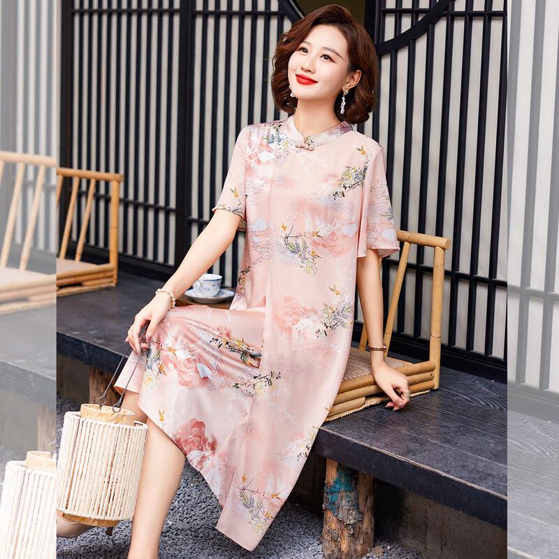 Elegant Chinese Style Stand Collar Button-Down Midi Dress XL