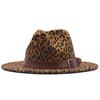 Autumn and winter British style men and women double-sided color matching leopard print woolen jazz hat new fashion flat-brimmed hat big eaves hat