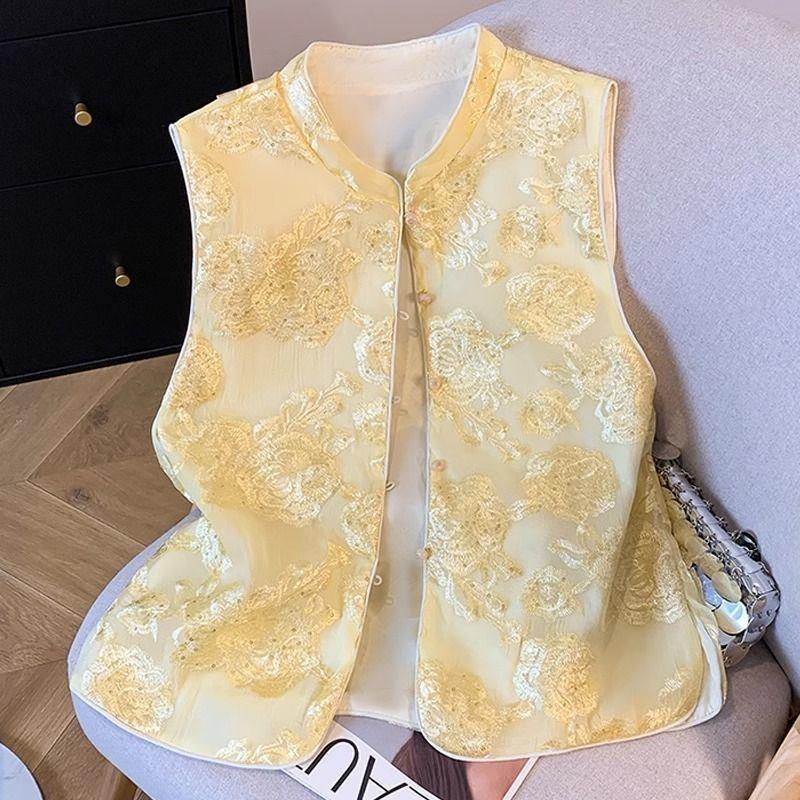 

2025 вышитый жилет женский винтажный женский топ жилет жилет жилет 3XL (recommended 138-75kg)