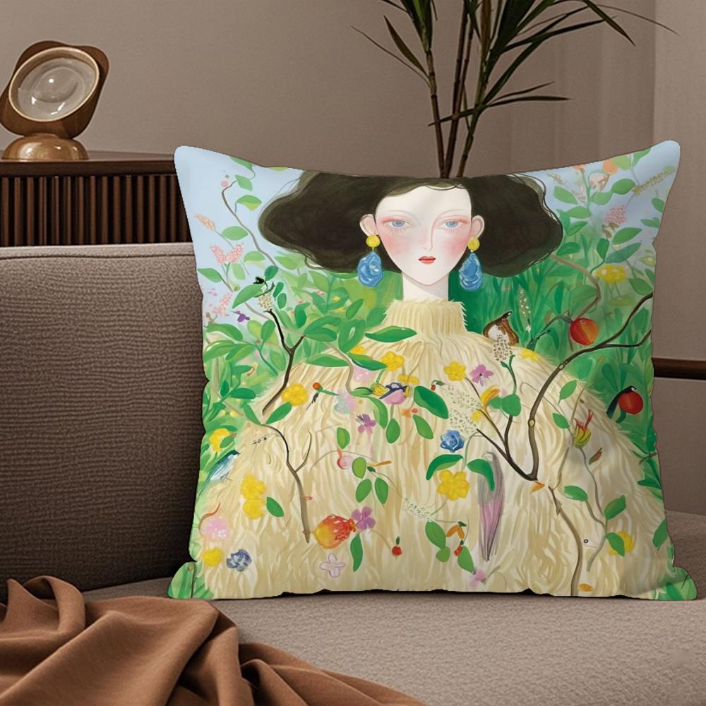 1PC Fashion Illustration Cushion Cover Plush Fabric Soft DoubleSided Printed Sofa Warm Winter Home Child Gift Pillow Case