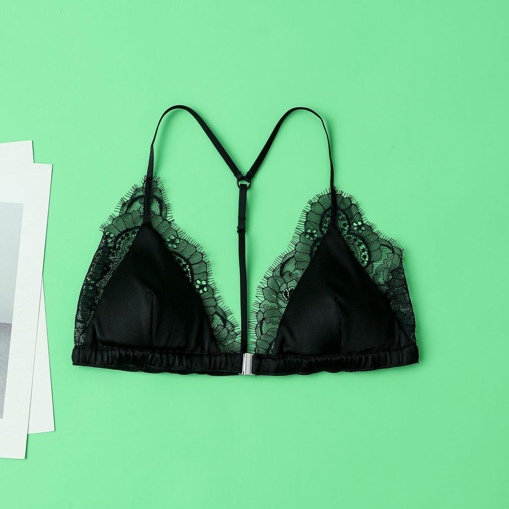 Women's Real Silk Satin Wireless Triangle Bra with Front Buckle and Beautiful Back Design