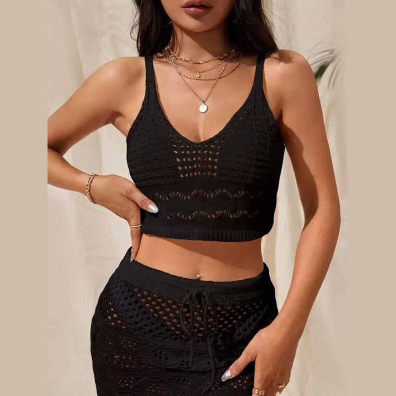 Costum Nou de Plajă de Vară Femei Culoare Solidă Sexy Tricotat Gol Rochie de Plajă Bikini Femei