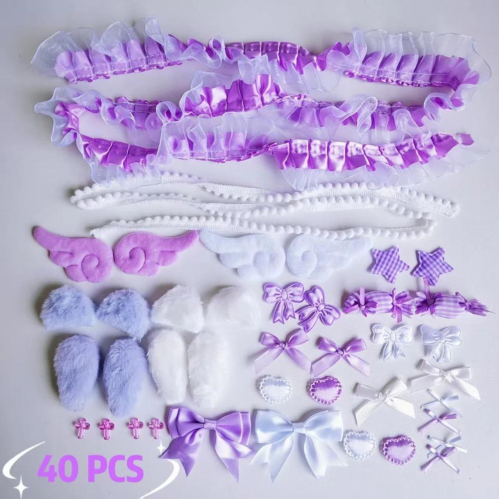 40Pcs/Set Pink Handmade Material Pack Pain Bag Bow Lace Accessories Set Colorful Material Pack Set