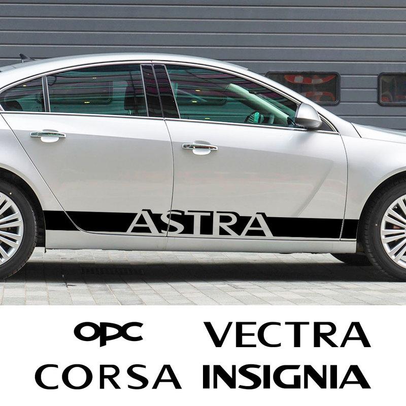 2PCS Car Styling Door Side Skirt Stripes Stickers For Opel Astra Corsa Ignia Mokka OPC Vectra Auto Body Decals Accessories