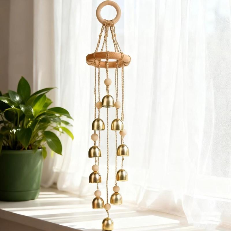 Wood Garden Wind Chimes Golden Bells Ornaments For Patios Balcony Decoration Harmonious Tones