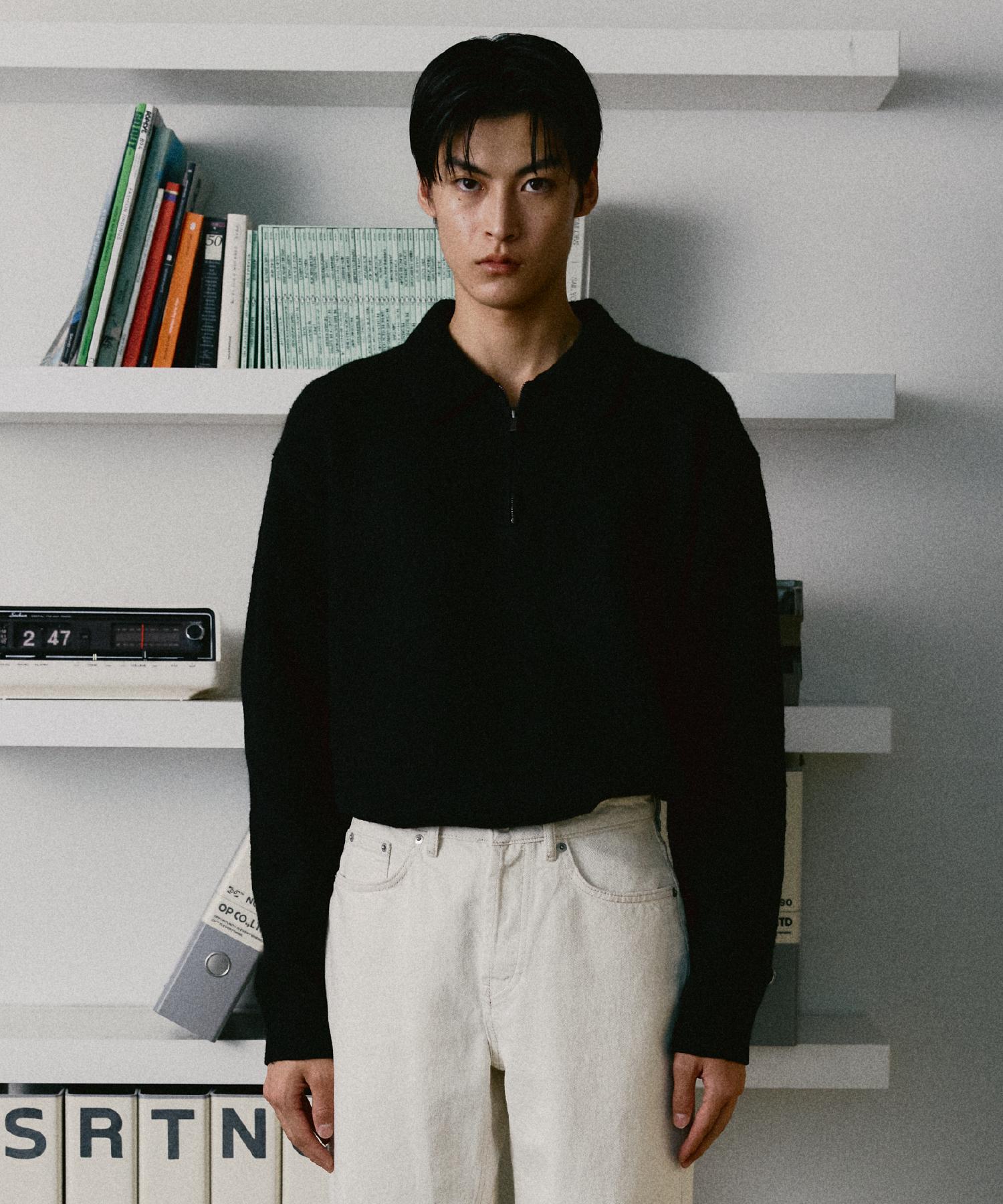 Le Dept Washable Half-Zip Collar Knit [Black] L