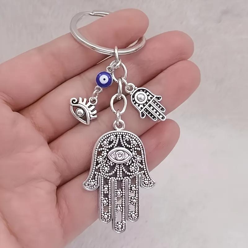 1pz Portachiavi Hamsa Vintage, Design con Perla Blu dell'Occhio di Fatima - Regalo Ideale per San Valentino, Capodanno, Natale