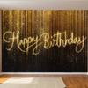 2D Printing Black Gold Glitter Backdrop, Neon Happy Birthday Party Background Cloth