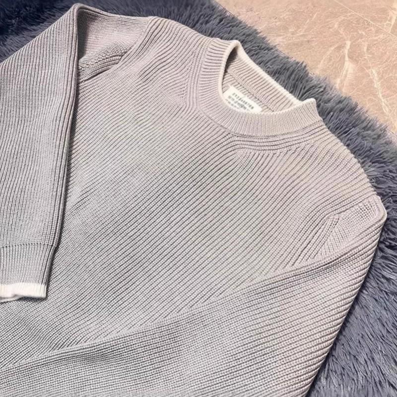 Mens Oversized Thick Knit Sweater Round Neck Long Sleeve Street Style Light Gray Winter