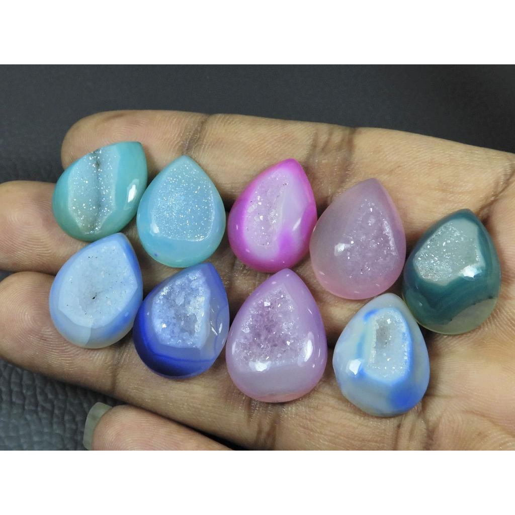 15X20MM Natural Window Druzy Agate Pear Cabochon Loose Gemstone 09 Pcs Lot C-3716