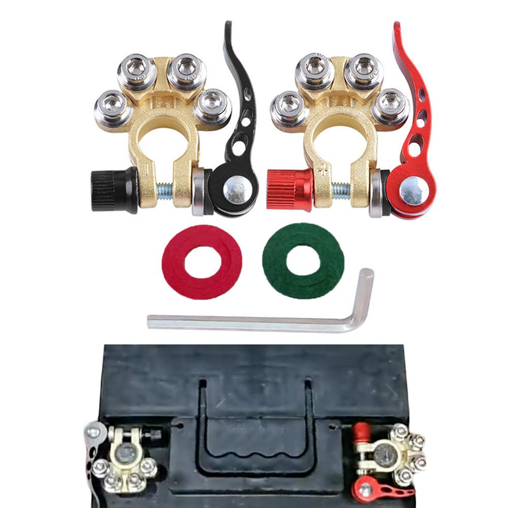 1 Pair Car Battery Terminal Quick Disconnect Auto Cables Connectors Clamps 12V 24V Terminal Clamp 4 Way Car Batteries Top Post