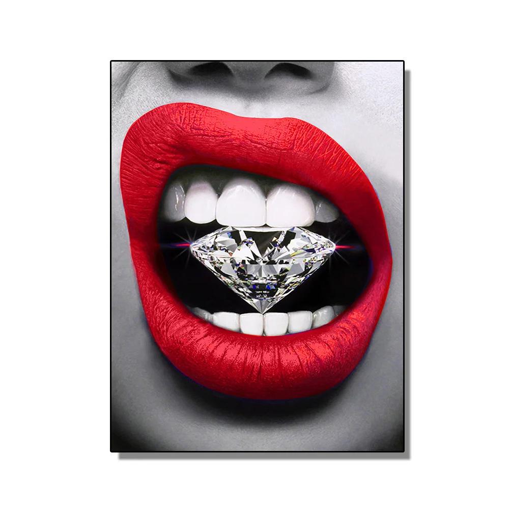 Sexy Woman Red Lips Burning Dollars Money Posters Canvas Painting Luxury Watch Fashion Wall Art Living Room Home Decor