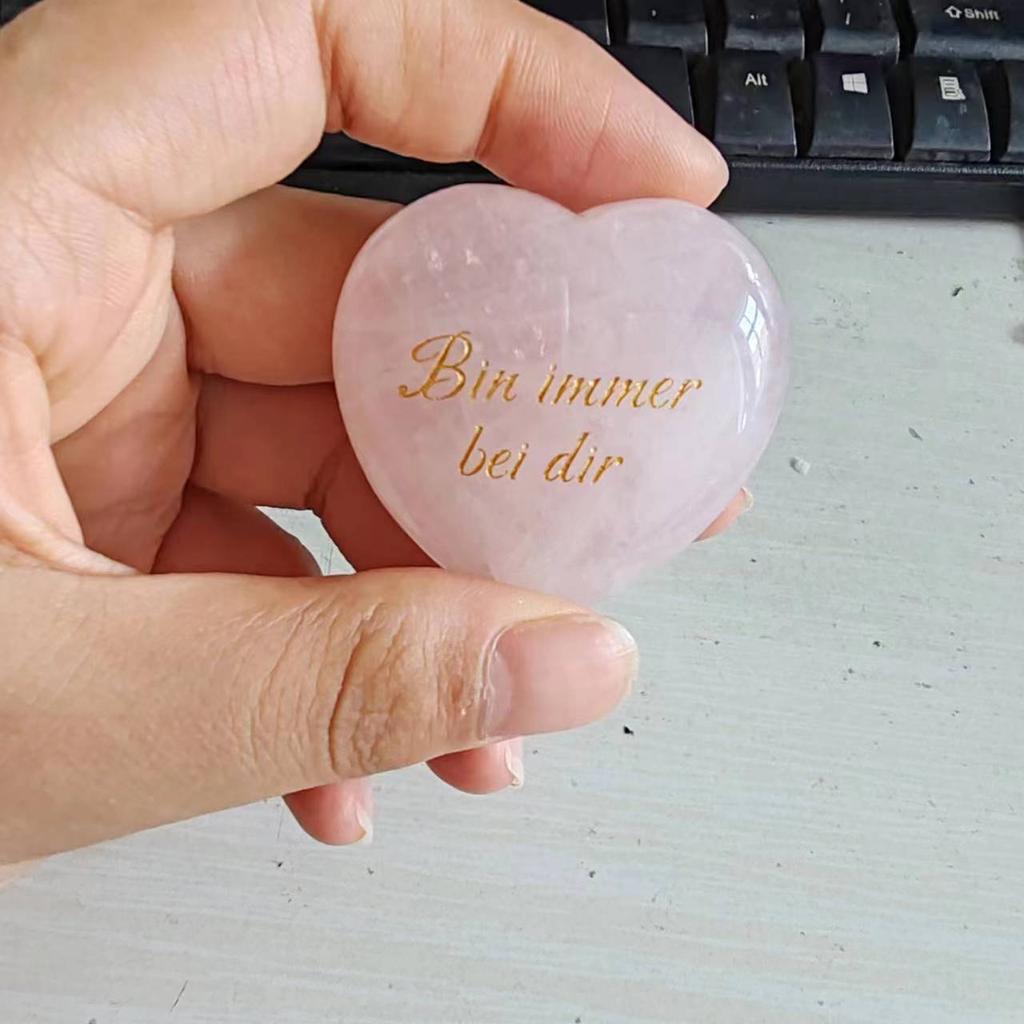45mm Genuine Natural Rose Quartz Heart Shape Power Stone Engraved Personalized Pink Crystal Healing Reiki Charged Palm Gemstones