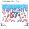 Baseball Theme Birthday Party Set: Ice Cream Donut Plates, Cups, Napkins, Tablecloth, and Cake Toppers.