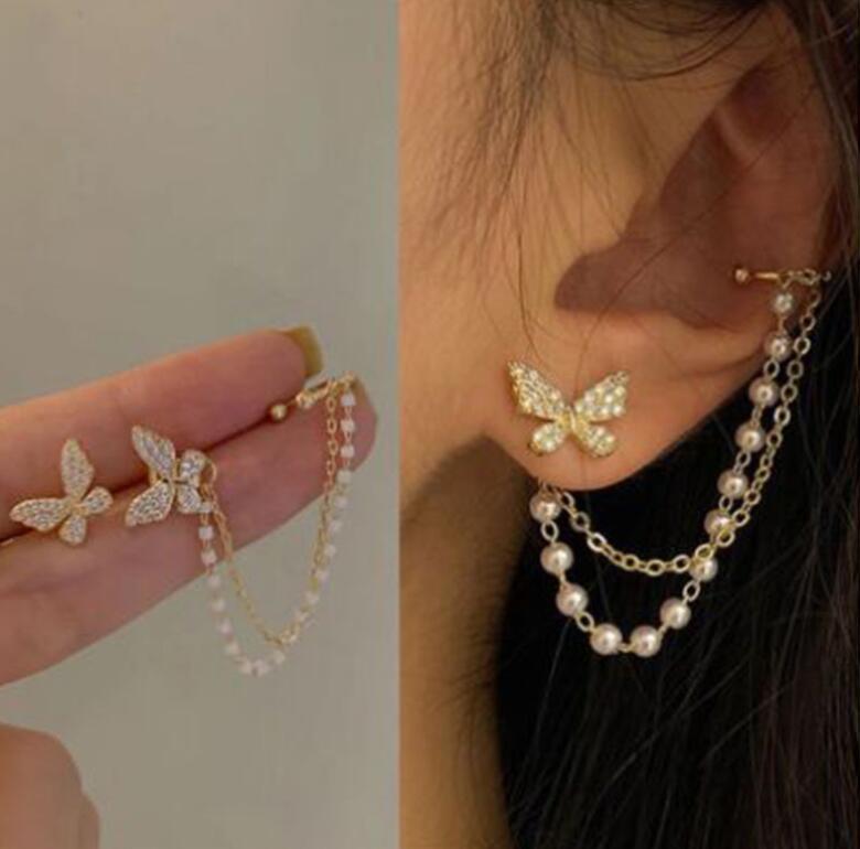 925 Silver Bowknot Tassel Earrings with Diamonds