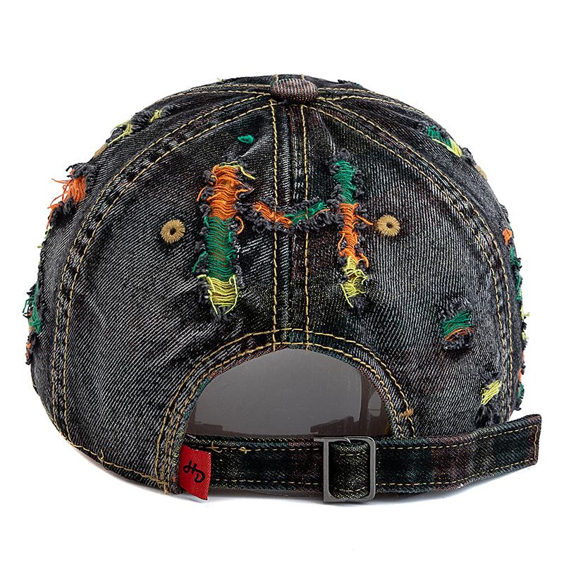 New Style Women Cap Tear Style Hole Vintage Colorful Lines Baseball Caps Female Casual Outdoor Streetwear Denim Hat