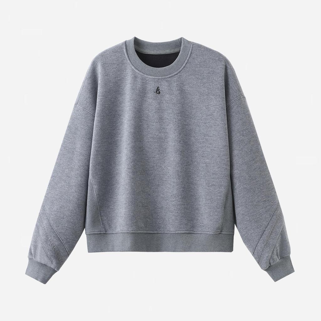 Women's Fleece-Lined Grey Hoodie Set - Warm, Versatile, Casual Round Neck, Perfect for Autumn/Winter.