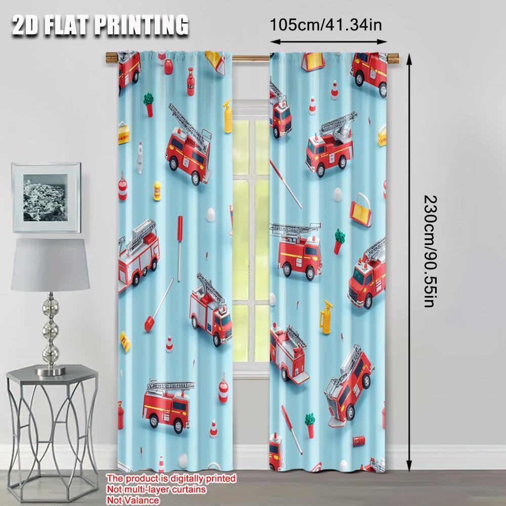 Set di 2 Tende Primavera Estate Camion dei Pompieri Servizio di Emergenza Tematiche Versatili Poliestere Decorazioni da Esterno Ideale Tenda Leggera