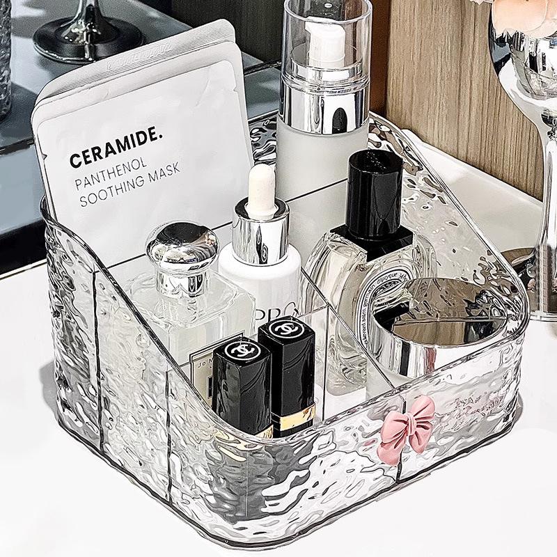 Cutie de Depozitare Cosmetice de Lux cu Valuri: Organizator trapezoidal pentru pensule de machiaj, rujuri și farduri de pleoape