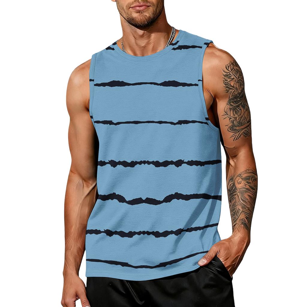 Men's casual trend striped printed vest - Men's sporty breathable sleeveless top