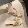 2025 Summer New Xiaoxiangfeng Flat-bottomed Slippers Women Wear Spring Gentle Fairy Versatile Pearl Beach Sandals