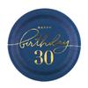 Paper Plate Happy Birthday 30, Navy Blue 18Cm 6Pcs.
