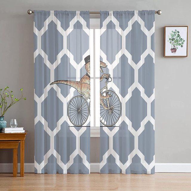 Merry Christmas Dinosaur Santa Claus Snowflake Sheer Voile Curtain Window Treatment For Living Room Party Backdrop Tulle Curtain