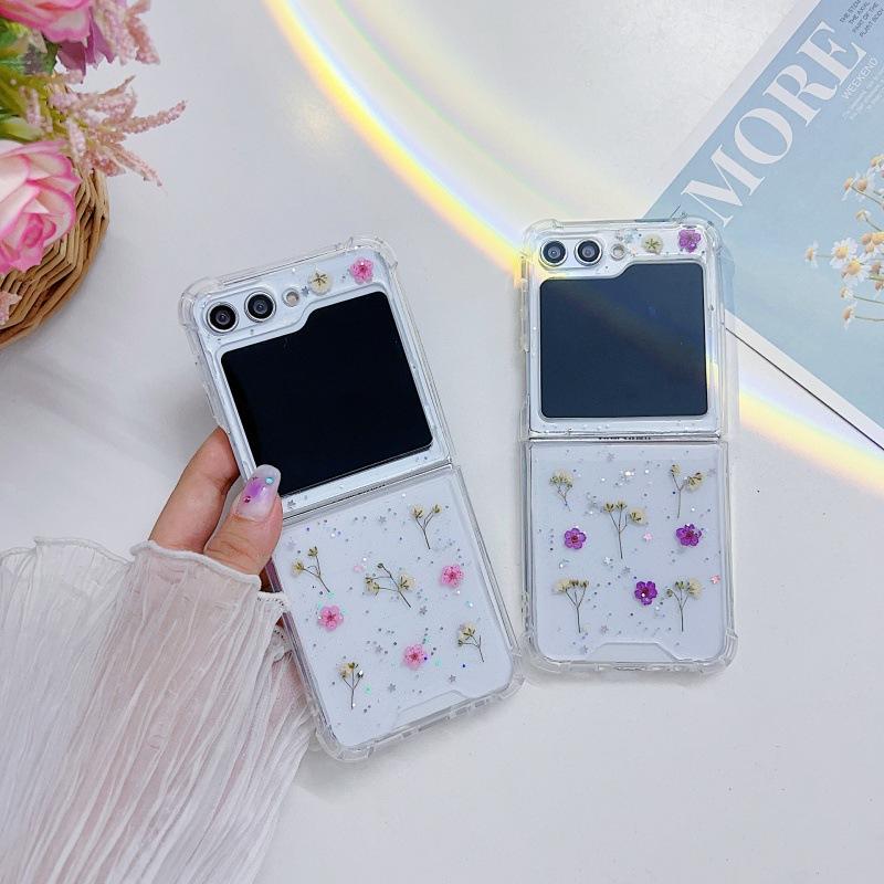 Gypsy small floral mobile phone case Samsung folding ZFlip1/1/1 all-inclusive anti-drop real flower dried flower transparent