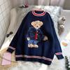 Vintage Cartoon Bear Embroidery Knitted Sweater Women Autumn Winter Harajuku Loose Pullover Korea Warm Sweet Kawaii Jumpers