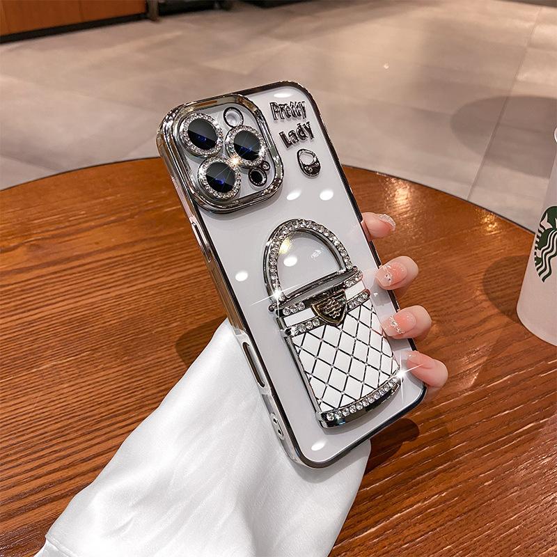 Xiaoxiangfeng Makeup Mirror Bracket Apple 16 Mobile Phone Case IPhone 15pro Electroplating 14 Rhinestone 13 Soft Cover 2
